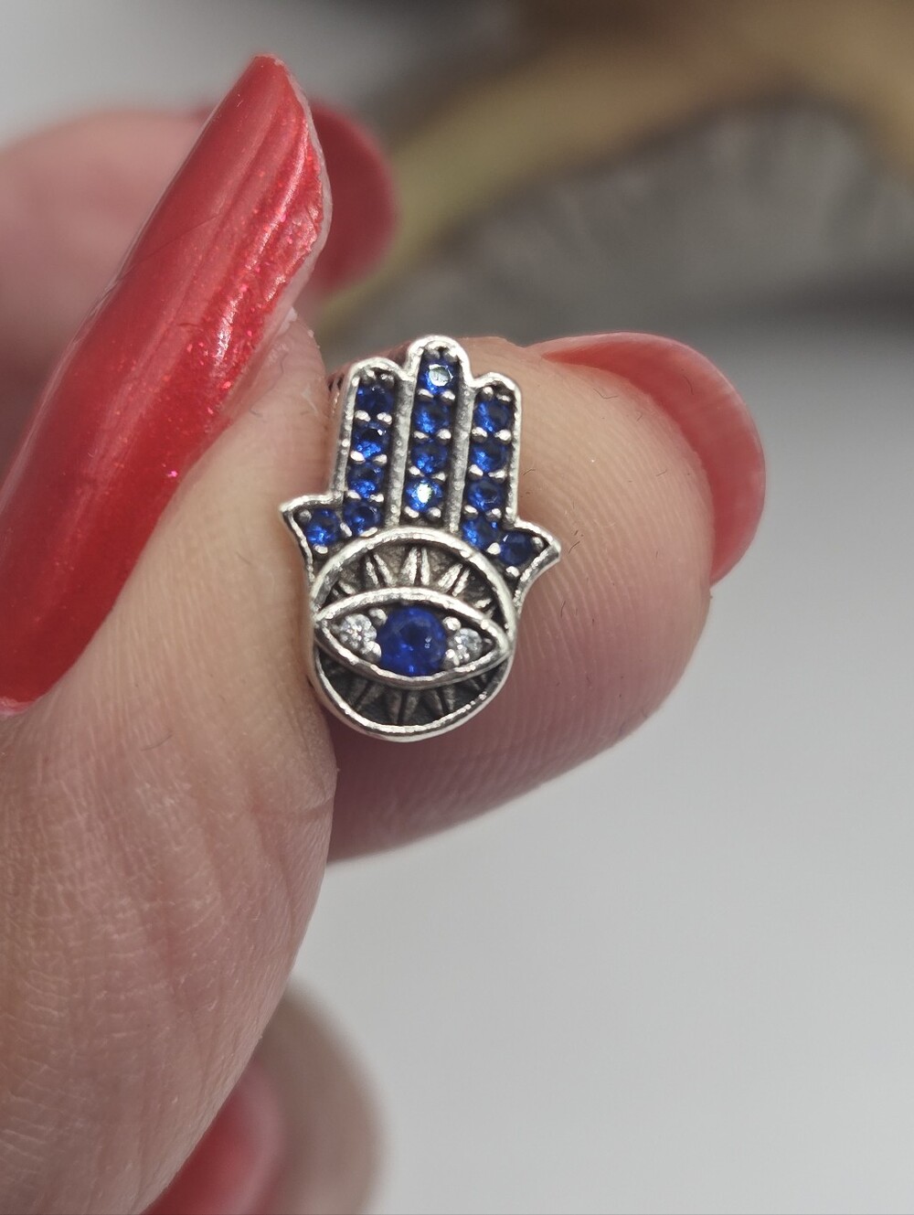 Sterling Silver Blue Hamsa Hand Charm Pendant - Women's Jewelry